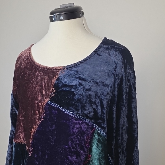 Le Château Vintage 90s Patchwork Velvet Long Sleeve Top – Size M - Picture 4 of 7